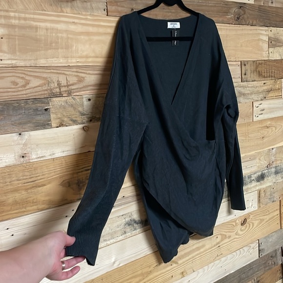 Zenana Outfitters size XL Charcoal Color V-Neck Crisscross Front Soft Sweater - Picture 5 of 8